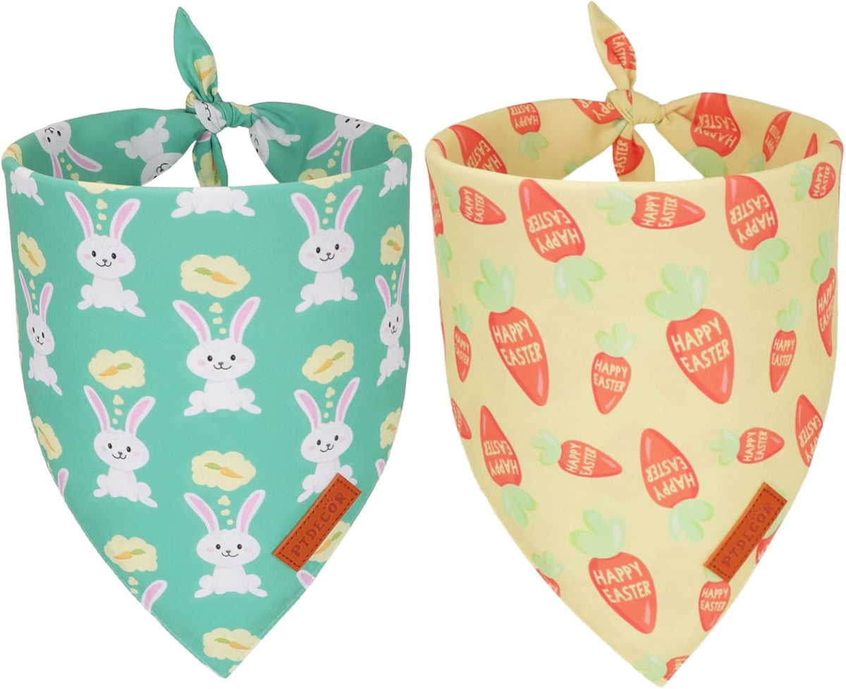 PTDECOR Easter Dog Bandana, Green and Yellow Rabbit Carrot Reversible Holiday Dog Scarf, Multi