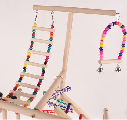 Bird Playstand Parrot Playground Wood Play Stand Gym Perch 4 Ladder Playgym with Exercise Toys