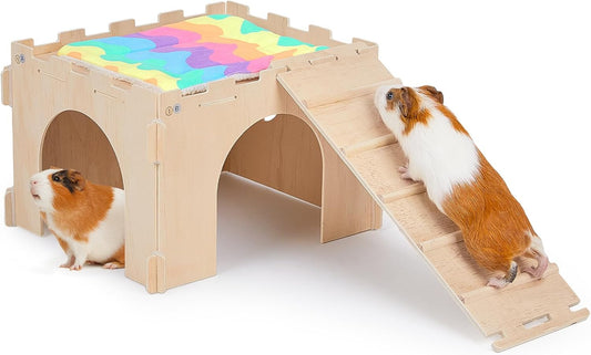 Guinea Pig Hideout, Guinea Pigs House with Stairs and Mats Extra Large Guinea Piggy Castle