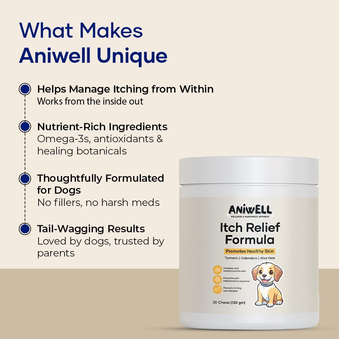 Itch Relief Chews for Dogs – Vitamin E & Borage Oil Supplement – Packed with Beneficial Fatty Acids