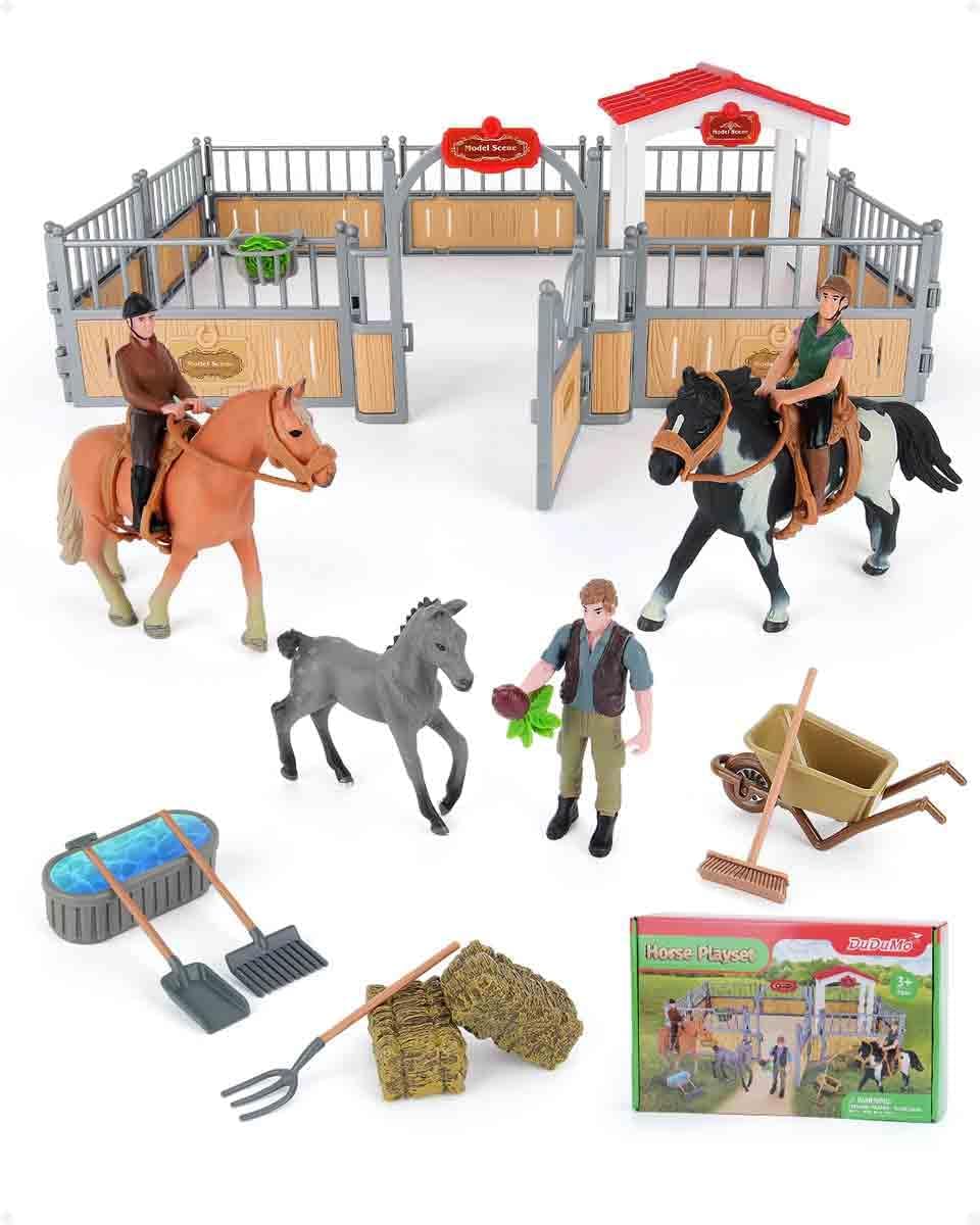 Horse Stable Playset, Horse Gifts for Girls and Boys with 3 Horses and 2 Riders, Horse Toys Set