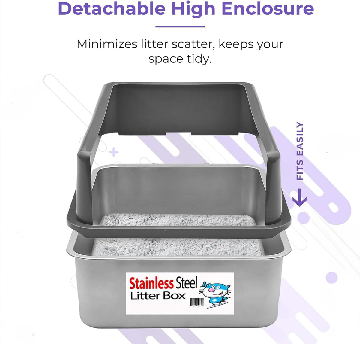 iPrimio XL Stainless Steel Litter Box with Enclosure - High-Sided Metal Litter Box for Large Cats