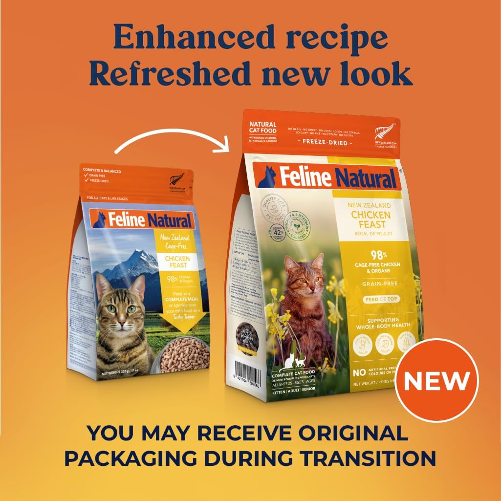 Feline Natural High Protein Dry Cat Food, Freeze-Dried Diet with 98% Meat, Organs & Seafood, No