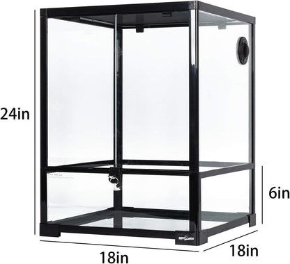 REPTI ZOO Reptile Glass Terrarium, 18" x 18" x 24" Knock-Down Reptile Habitat Tank with Double