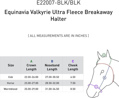 Equinavia Valkyrie Soft Ultra Fleece Padded Adjustable Breakaway Horse Halter - Black/Black - Horse