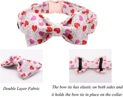 Lionet Paws Valentines Day Dog Collar with Bowtie, Dog Bowtie Collar with Metal Buckle for Dogs