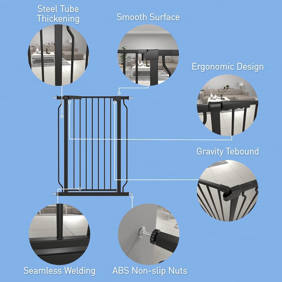 WAOWAO Extra Tall 40.55" Baby Gate 29.92-46.85" Wide Pressure Mounted Walk Through Swing Auto Close