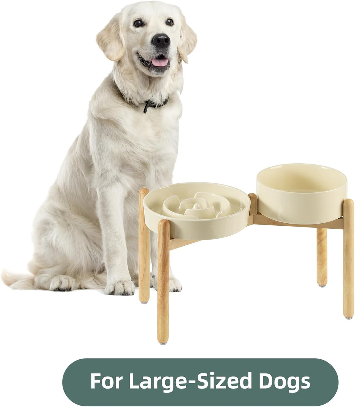 Ceramic Raised Slow Feeder Dog Bowl Set, Elevated 8.2inch Bowl and 9.5inch Puzzle Slow Food Dish