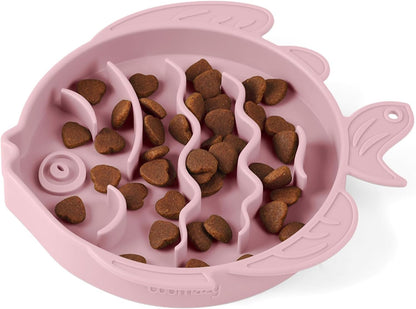 Coomazy 2-in-1 Silicone Slow Feeder Dog Cat Bowls, Lick Mat Interactive Puzzle Toy for Pets Dry/Wet