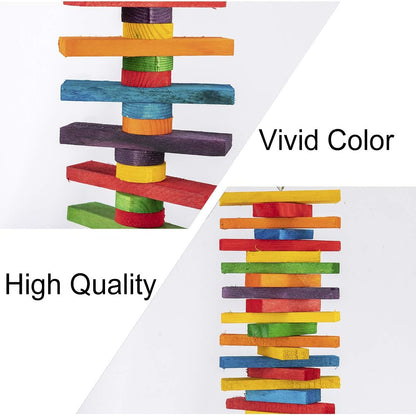 MEWTOGO 2 Pcs Bird Toys - Parrot Toys with Multicolored Natural Wooden Blocks, Chewing Sticks for