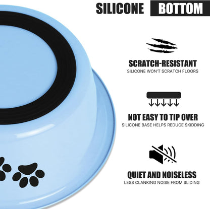 Stainless Steel Dog Bowls, Nonslip Rubber Bottom No Spill Proof Skid Metal Insulated Dog Bowls for