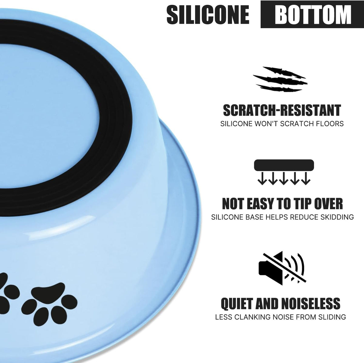 Stainless Steel Dog Bowls, Nonslip Rubber Bottom No Spill Proof Skid Metal Insulated Dog Bowls for