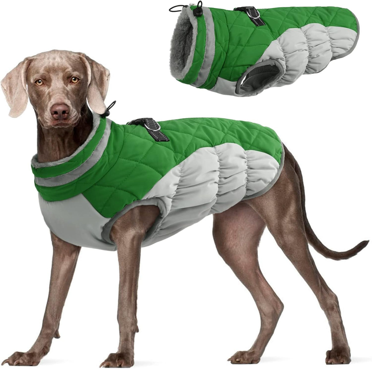 FUAMEY Dog Coat for Large Dogs,Waterproof Dog Winter Jacket with Harness Built in Puppy Cold