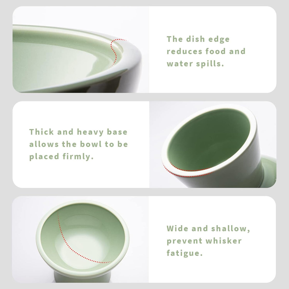 Extra Wide Elevated Ceramic Cat Food Bowl - 6.2" Shallow Dish for Whisker Fatigue Relief, 5" Height