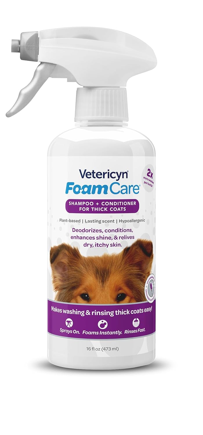 Vetericyn FoamCare Dog Shampoo and Conditioner - Instant Foaming, Spray-On Hypoallergenic Shampoo