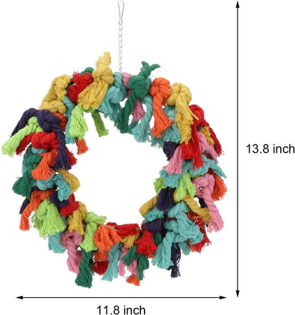 Bird Colorful Cotton Rope Hanging Ring Parrot Preening Grooming Chew Climb Biting Toy for African
