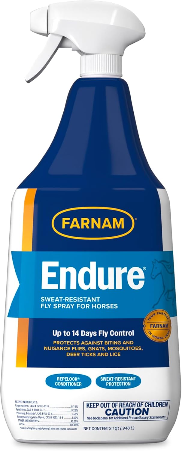 Farnam Endure Sweat-Resistant Fly Spray for Horses, Lasts Up to 14 Days, Protects Against Flies