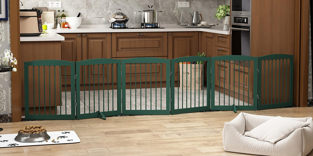 Freestanding Pet Gate for Dogs, Foldable Wooden Dog Gate for House, Extra Wide Indoor Pet Barrier
