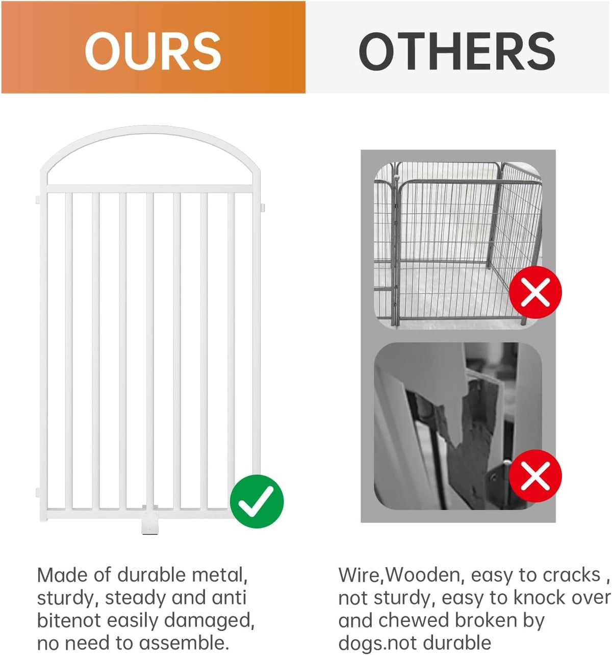 6 Panles Full Matel Freestanding Dog Gates with Door, 144"Extra Wide 36"Tall Free Standing Dog Pet