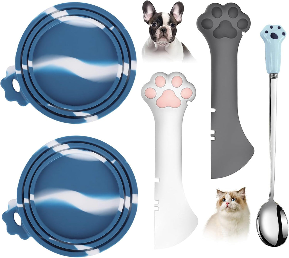 Comtim 5 PCS Pet Food Can Lids & Spoons Set - Silicone Dog Cat Food Can Covers Lids