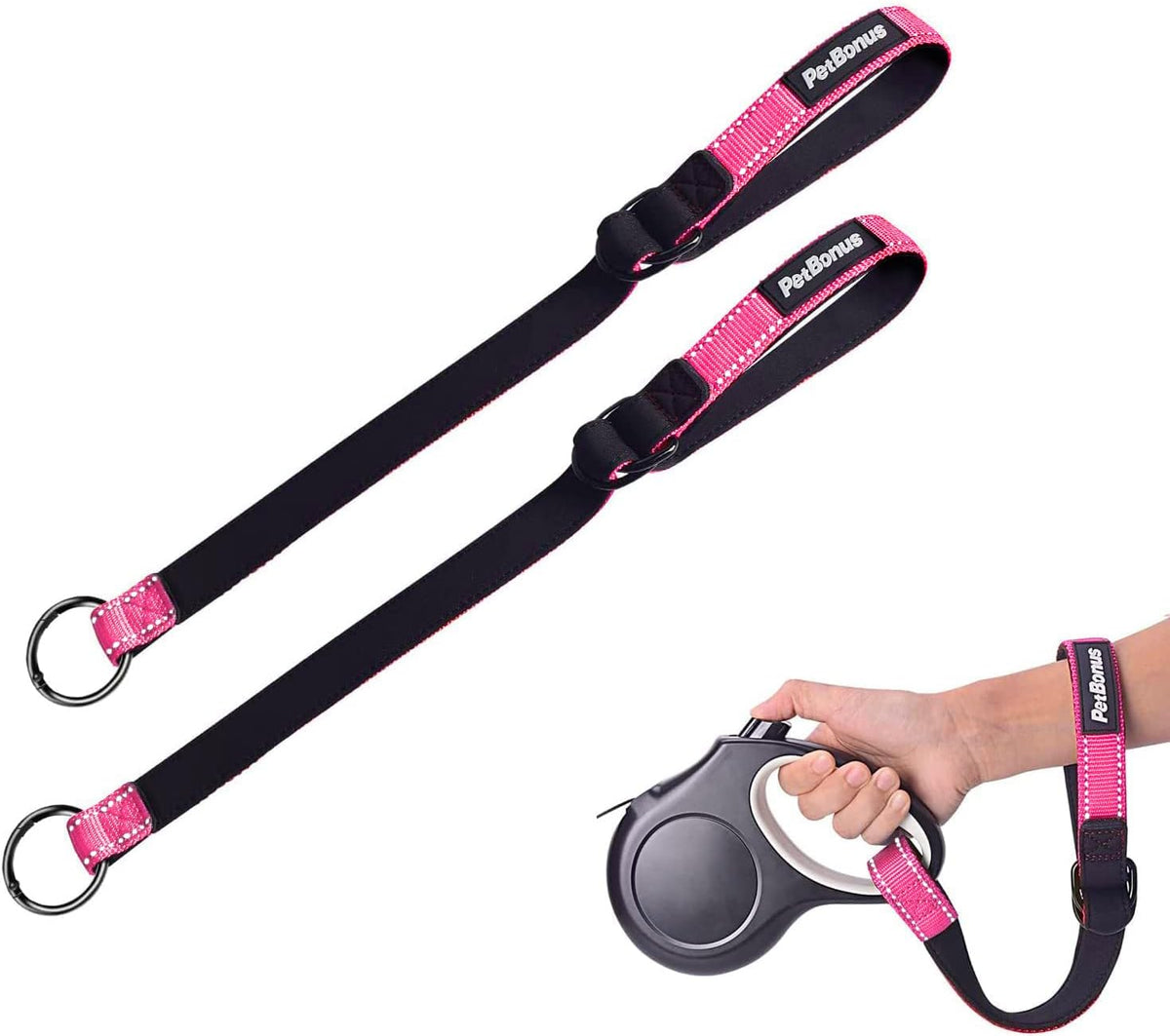 PetBonus 2 Packs Short Dog Leash, Safety Wrist Strap for Retractable Dog Leash, Reflective Design