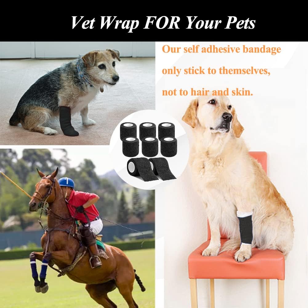 Self Adhesive Bandage Wrap,2 Inch Black Breathable Elastic Cohesive Bandages, Vet Wrap Sports Tape