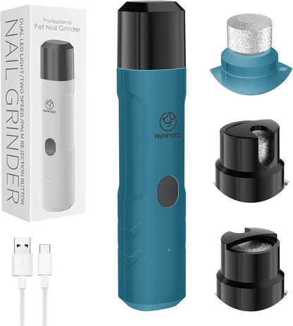 PAPIPAFFEED Dog Nail Grinder Upgraded with 2 LED Lights, 3-Speed Rechargeable & Quiet - Upgraded