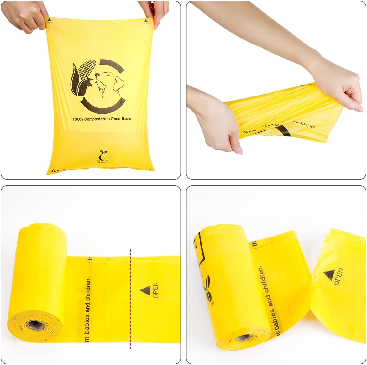 Certified Compostable Dog Poop Bags, 120 Count Landfill Friendly and Leakproof Waste Bags, Easy