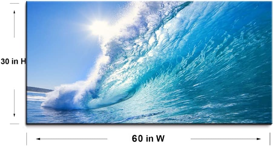 Rolling Ocean Waves Surfing Graphic Canvas Wall Art For Bedroom,Blue Tropical Seascape Artwork