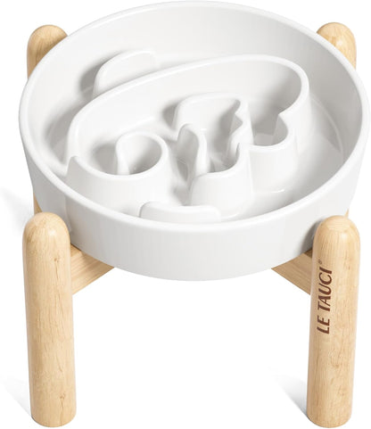 LE TAUCI Ceramic Slow Feeder Dog Bowls Small Breed, 0.6 Cups Elevated Dog Bowl for Fast Eaters