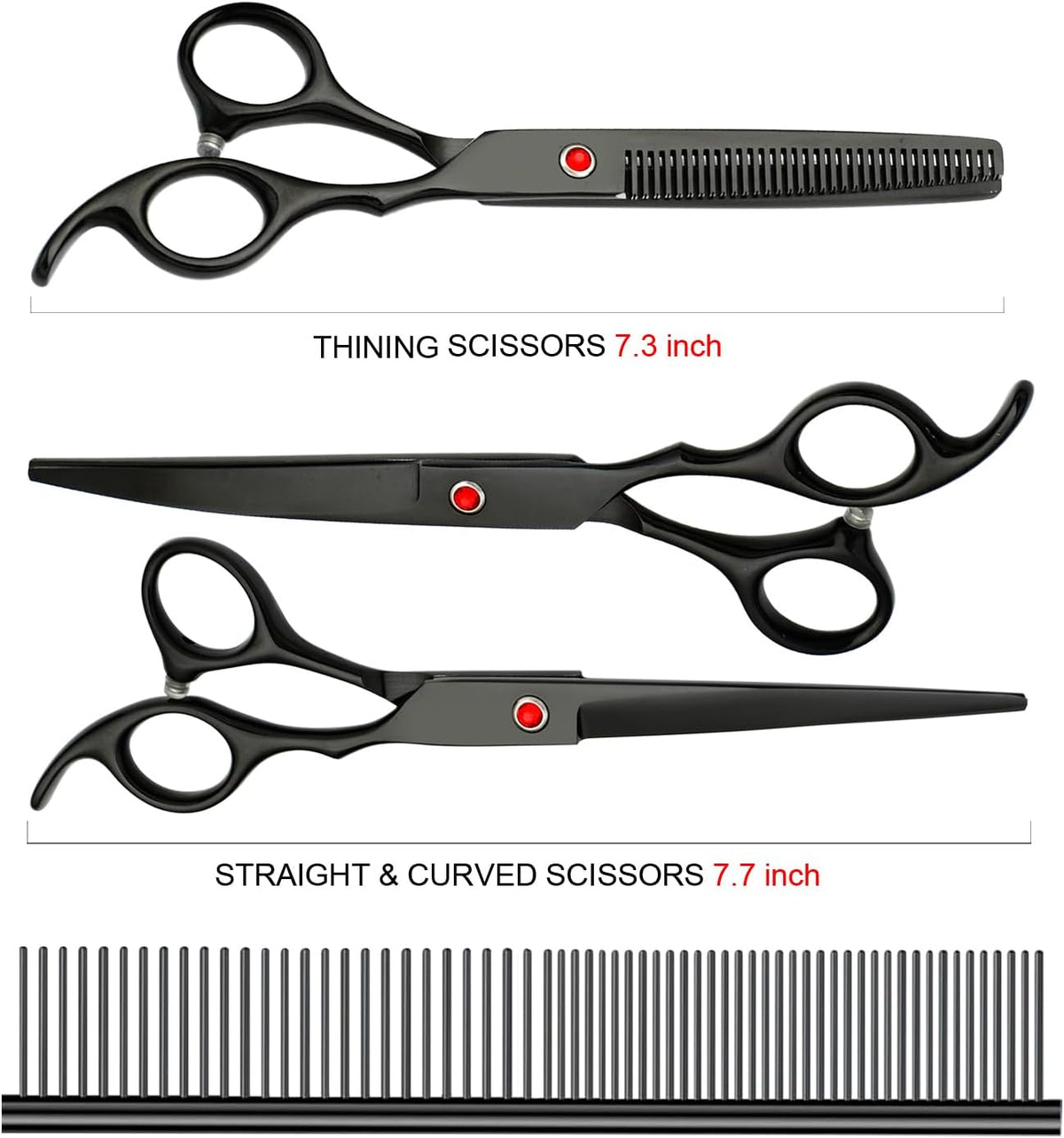 Professional Dog Grooming Scissors Set Stainless Steel Dog Grooming Kit - Thinning, Curved Scissors