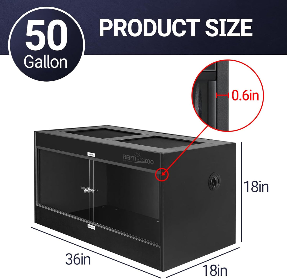 REPTI ZOO 50 Gallon PVC Reptile Enclosure, 36x18x18 inch Reptile Tank for Ball Python Bearded