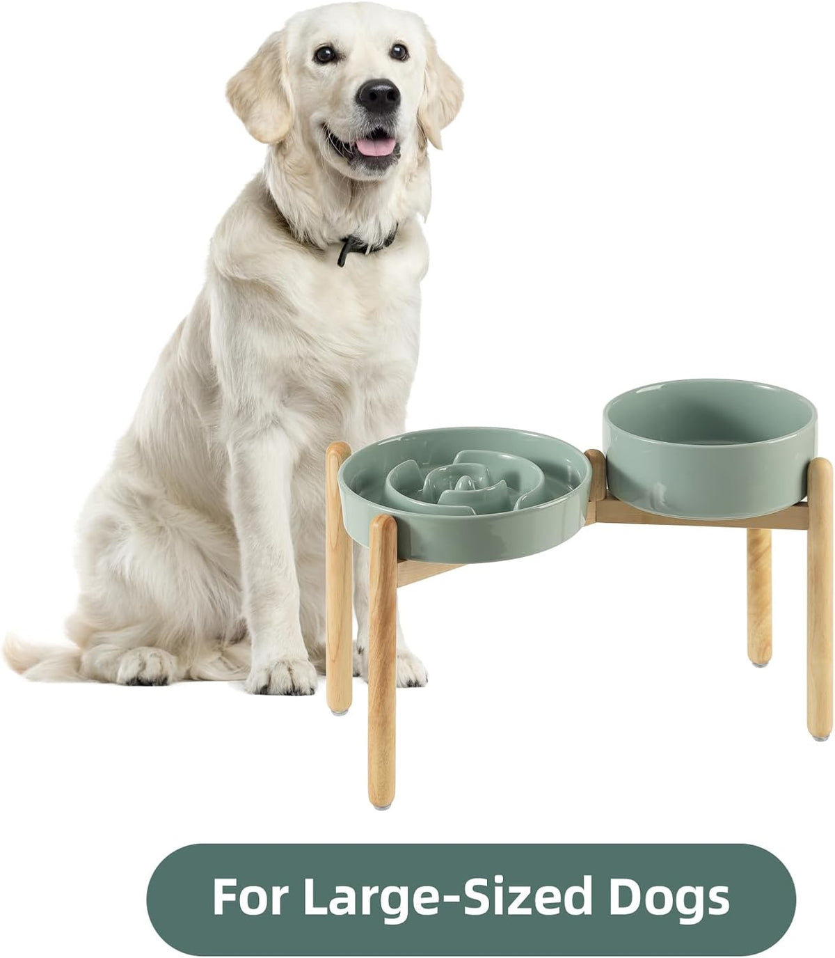 Ceramic Raised Slow Feeder Dog Bowl Set, Elevated 8.2inch Bowl and 9.5inch Puzzle Slow Food Dish