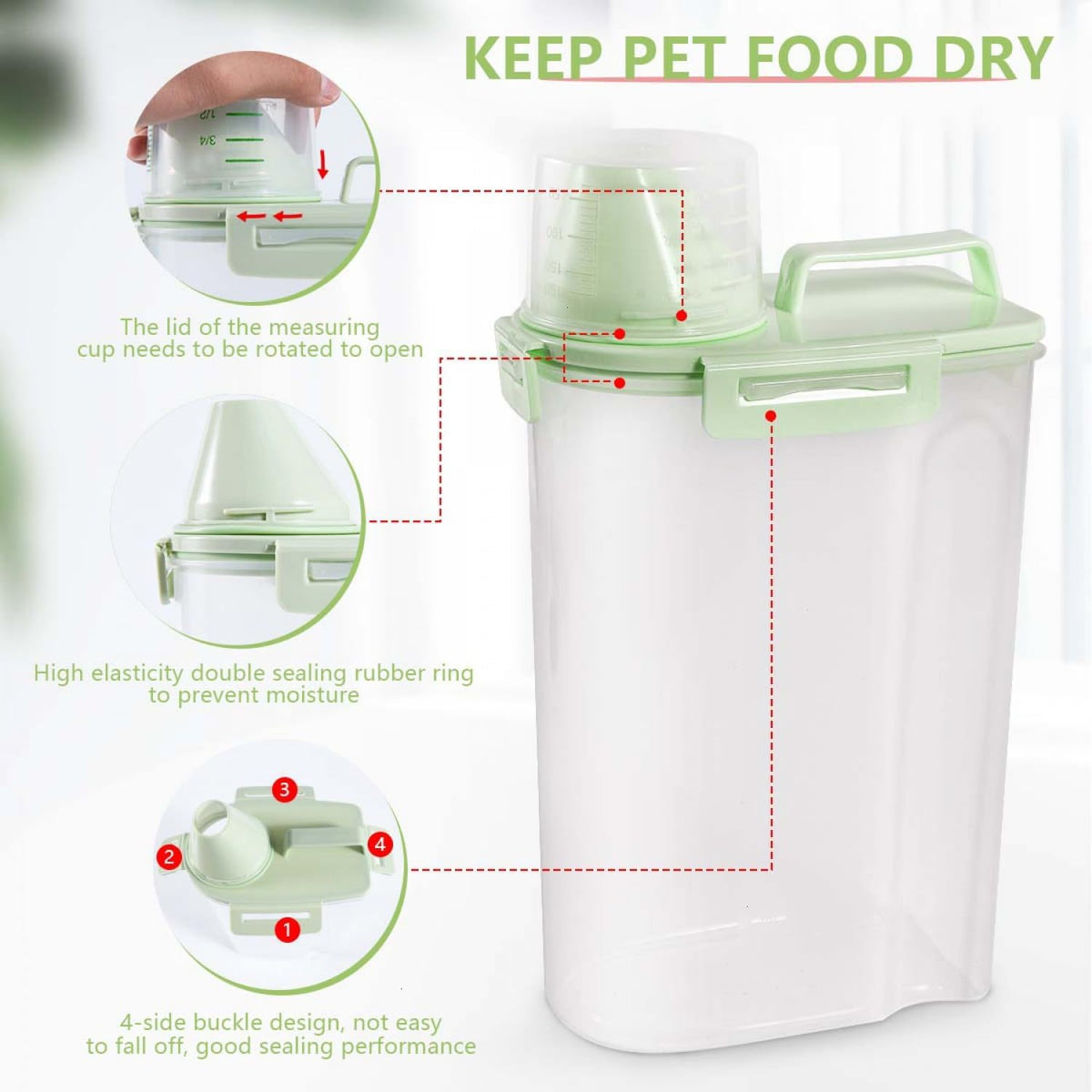 SenseYo 2.5lb Pet Food Storage Container with Measuring Cup, 3L Cat Food Storage Container Dog Food