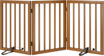 Freestanding Pet Gate Foldable Dog Gate (55 inches Wide) Walnut Bamboo Dog Gates for Stairs