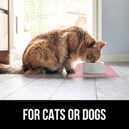 GORILLA GRIP 100% Waterproof Raised Edge BPA Free Silicone Pet Feeding Mat, Dog Cat Food Mats