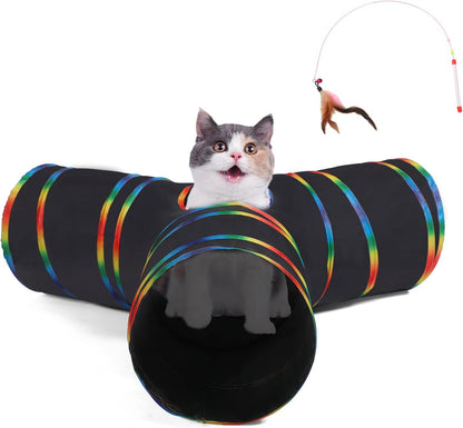 LUCKITTY Cat Tunnels Tube Toy with Plush Ball & Cat Wand Feather Toys-Portable Tattaff Waterproof
