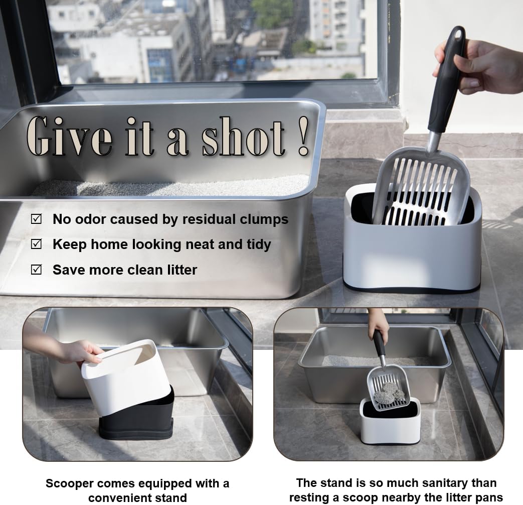 Heavy Duty Cat Litter Scoop with Holder - All Metal Cat Litter Scooper with Holder - Speed Sifter