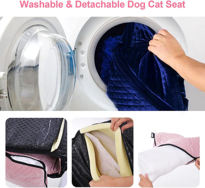 Dog Car Seat for Small Medium Dogs Up to 40lbs, Detachable Washable Soft Pet Booster Travel Bed for