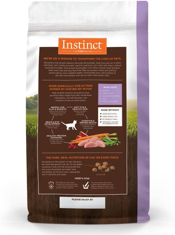 Instinct Original Kitten Dry Cat Food, Raw Coated Kibble, High Protein, Grain Free Recipe - Real