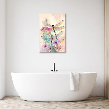 Dragonfly Bathroom Pictures Wall Art, Floral Bathroom Wall Decor, Framed Painting Canvas Artwork