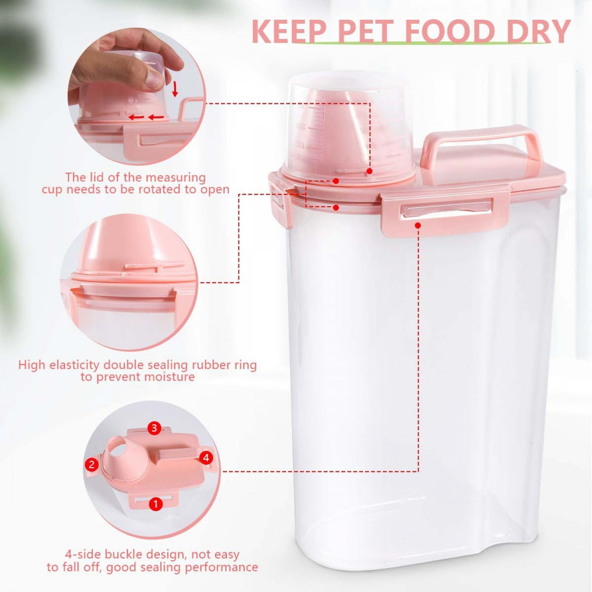 SenseYo 2.5lb Pet Food Storage Container with Measuring Cup, 3L Cat Food Storage Container Dog Food
