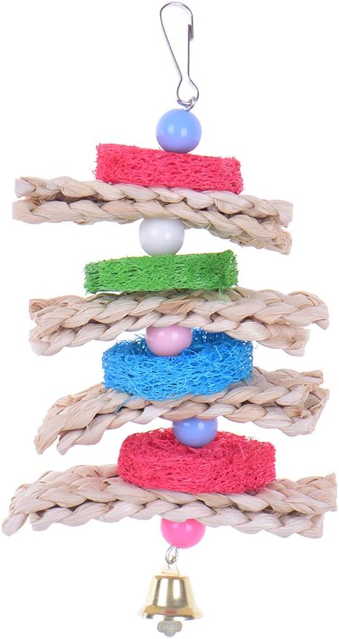 Hypeety Pet Bird Parrot Swing Chewing Toy Natural Sepa Takraw with Happy Twist Colorful Bead Swing