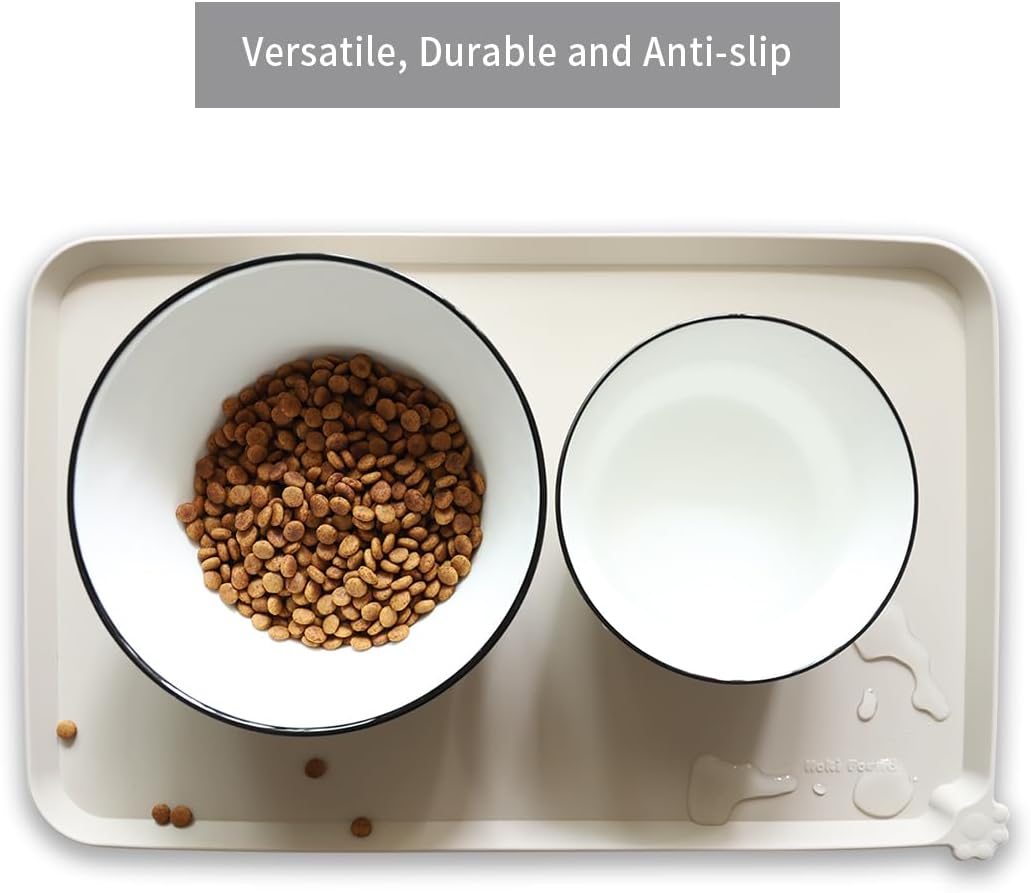 Hoki Found Silicone Pet Food Tray - High-Lips Dog Cat Bowl Mats - Waterproof Dog Cat Food Mats