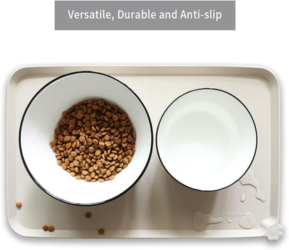 Hoki Found Silicone Pet Food Tray - High-Lips Dog Cat Bowl Mats - Waterproof Dog Cat Food Mats