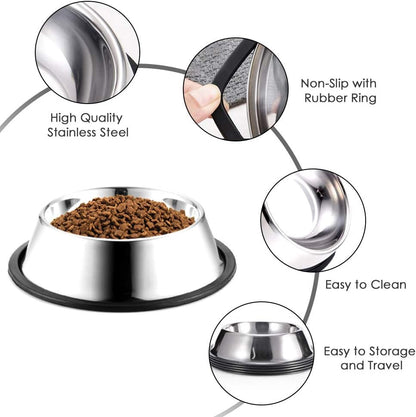 Stainless Steel Dog Bowls, 1 Cup/8oz Cat Bowl Water and Food with Rubber Base, Pet Bowls for Small