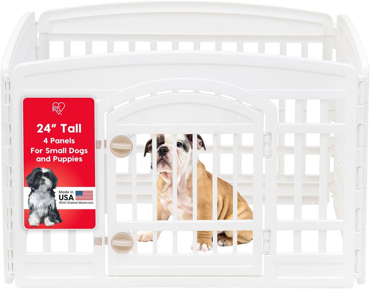 IRIS USA 24" 4-Panel Dog Playpen with Door, 35 x 35 x 24, Puppy Playpen, Dog Play Pen Indoors, Pet