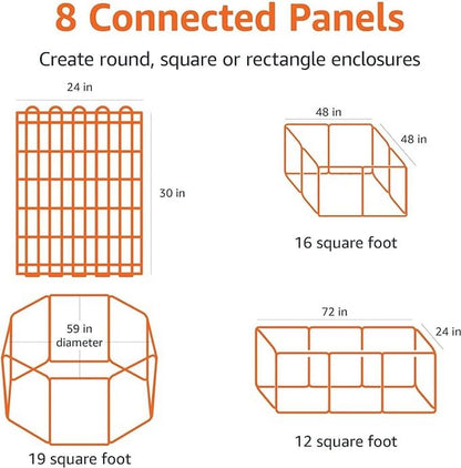 Amazon Basics Foldable Octagonal Metal Exercise Dog Playpen - Indoor/Outdoor, Single Door, Small (8