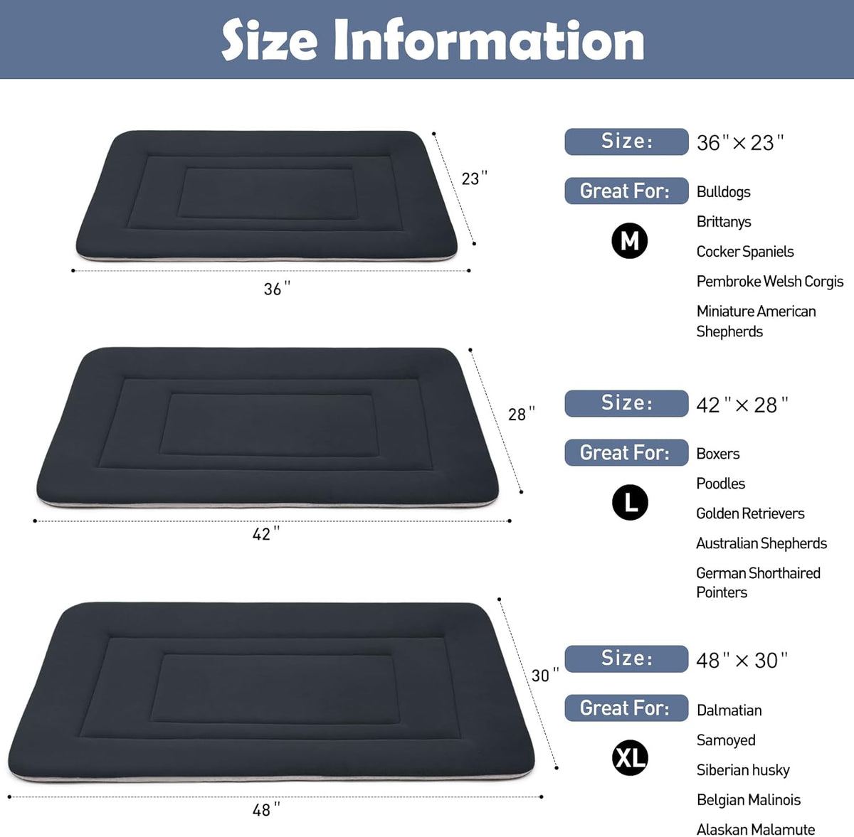 JoicyCo Soft Dog Bed Crate Pad Mat, 48 in Non-Slip Bottom Washable for Extra Large Dogs, Pet