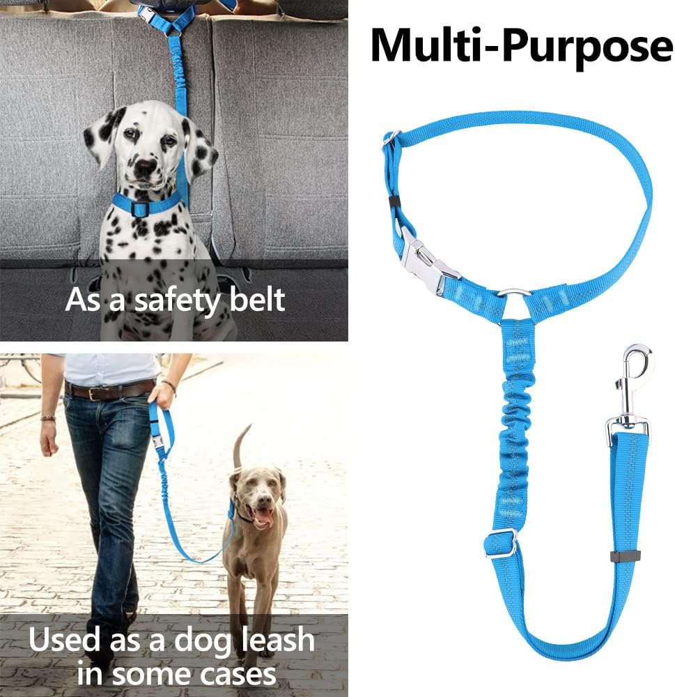 Plutus Pet Dog Seat Belt for Car Headrest, Reflective and Adjustable Restraint with Elastic Bungee